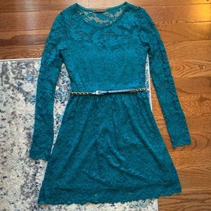 Teal Long-sleeve Mini Dress w/Belt